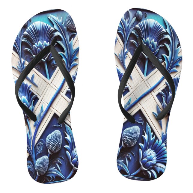 Adult Slim Straps with Scottish Thistles Design Flip Flops (Footbed)