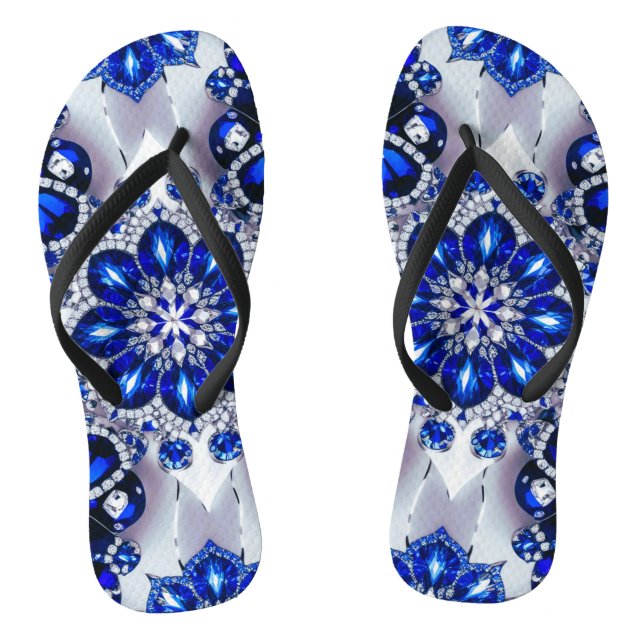 Adult Slim Straps with White Blue Colours Flip Flops (Footbed)