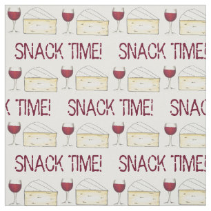 Adult Snack Time Red Wine and Brie Cheese Fabric