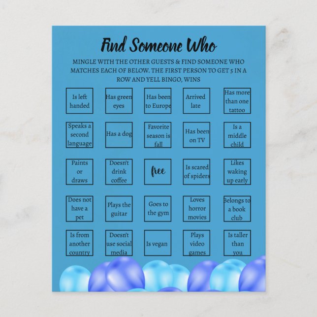 Adult Surprise Birthday Bingo Game Card (Front)