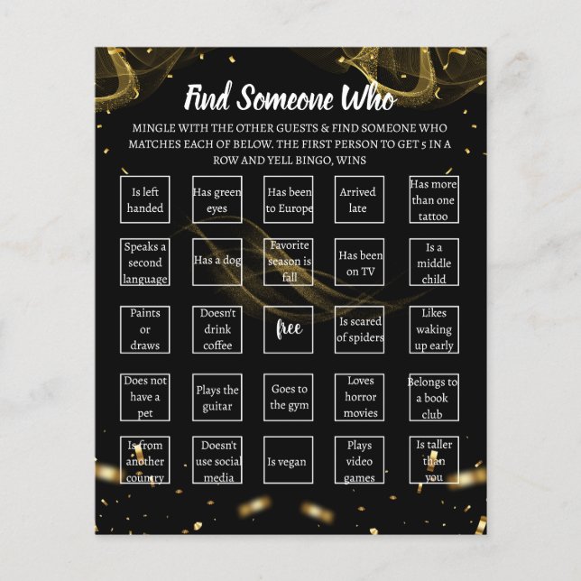 Adult Surprise Birthday Bingo Game Card Black (Front)