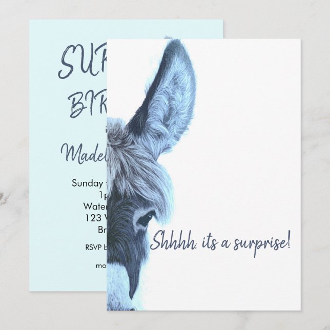 Adult Surprise Birthday Fun Blue Modern Invitation (Front/Back)