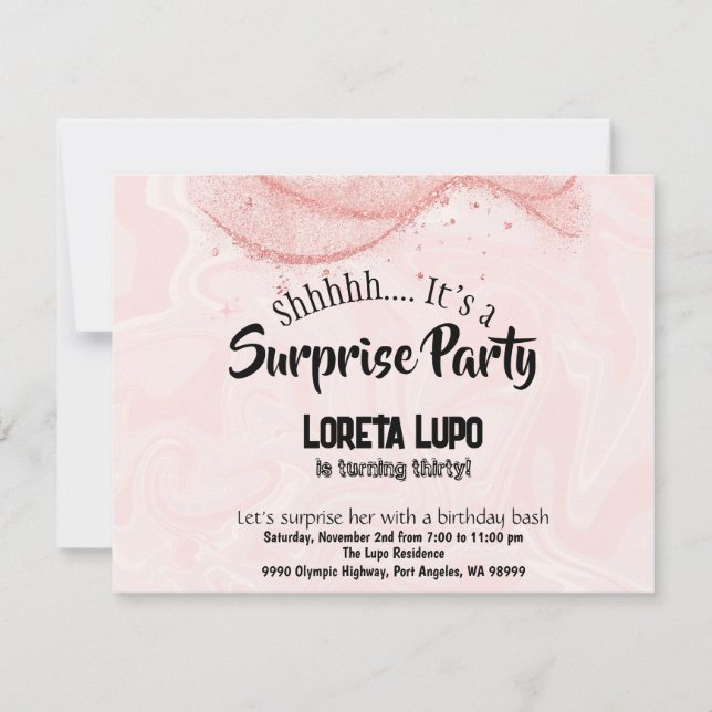 Adult Surprise Birthday Invitation Card Pink (Front)