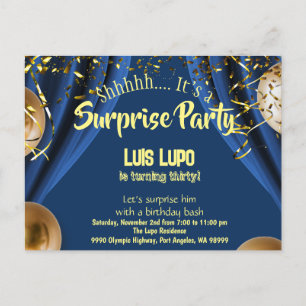 Adult Surprise Birthday Invitation PostCard Blue
