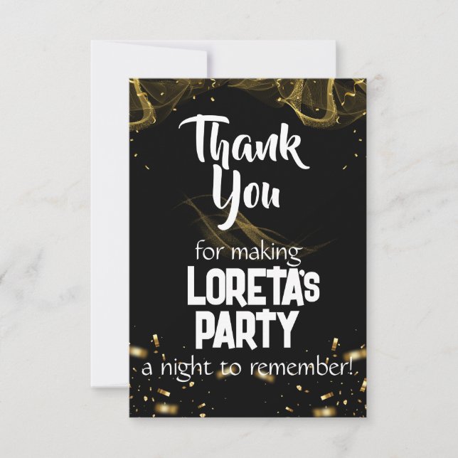Adult Surprise Birthday Thank You Card Black (Front)
