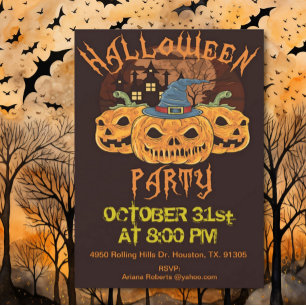 Adult Three Evil Pumpkin Faces Halloween Party Invitation