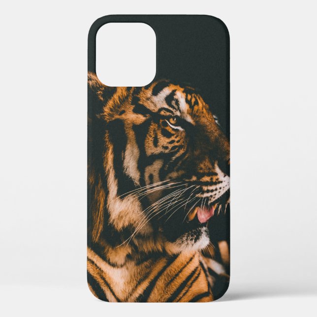 ADULT TIGER PRONE LYING INSIDE DIM LIGHTED ROOM Case-Mate iPhone CASE (Back)