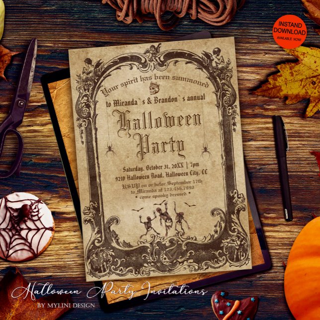 Adult Vintage Gothic Skul Halloween Party Invitation (Creator Uploaded)
