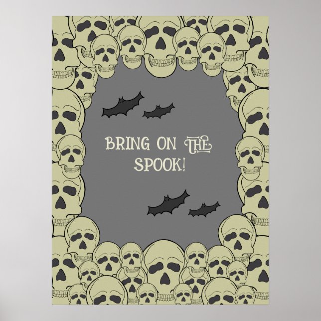 Adult Vintage Scary Skull Halloween Party Poster (Front)