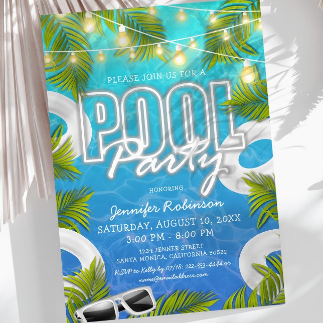 Adult White Pool Party Summer Birthday Invitation (Creator Uploaded)