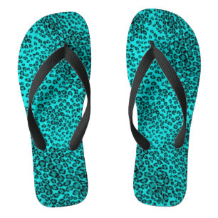 Adult, Wide Strap Flip Flops/Leopard Print-Turquoi Flops