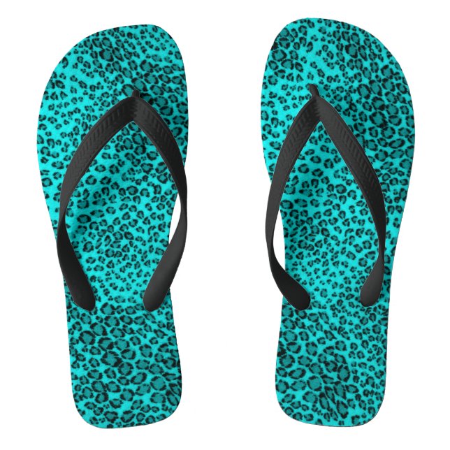 Adult, Wide Strap Flip Flops/Leopard Print-Turquoi Flops (Footbed)