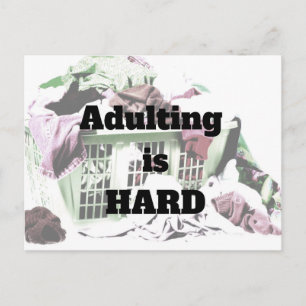 Adulting is HARD with laundry basket  postcard