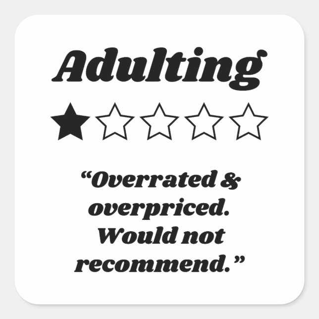 Adulting One Star Review Square Sticker (Front)
