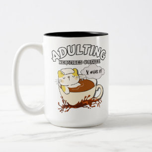 Adulting Requires Coffee Two-Tone Coffee Mug