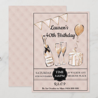 Adults 30th 40th 50th champagne Birthday party Invitation