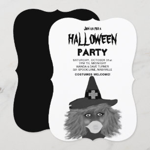Adults Black And White Witch Halloween Party  Invitation