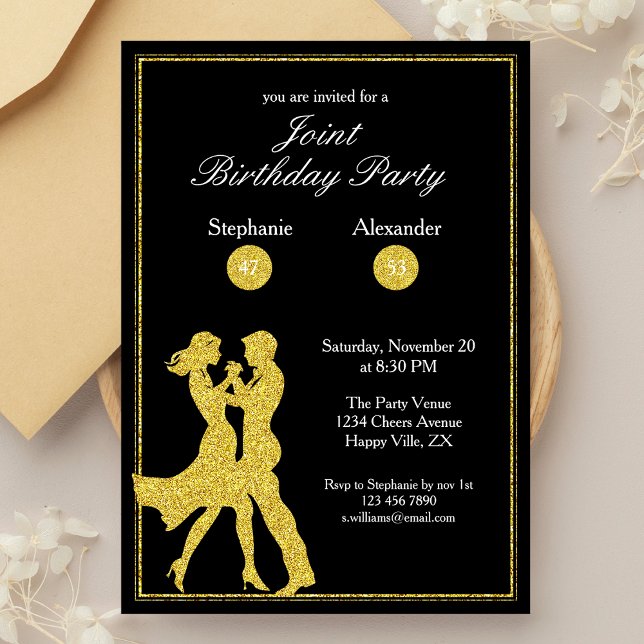 Adults Golden Dance Couple Joint Birthday Party Invitation (Creator Uploaded)