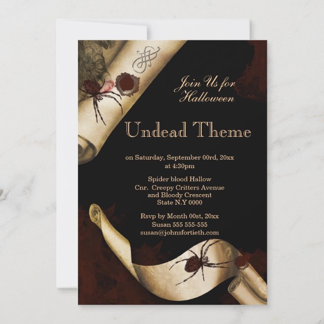 Adults Halloween spider scroll Invitation (Back)