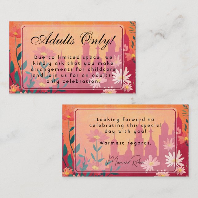 Adults Only Sunset Serenade Wedding Enclosure Card (Front/Back)