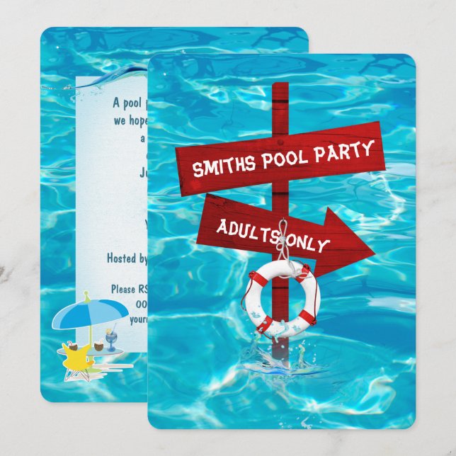 adults only swimming pool party invitation (Front/Back)