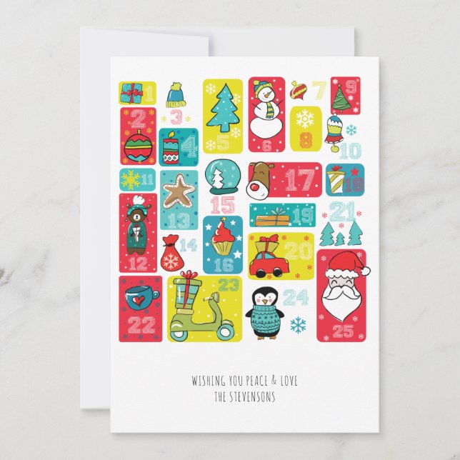 Advent Calendar Cartoon style Christmas Holiday Card (Front)