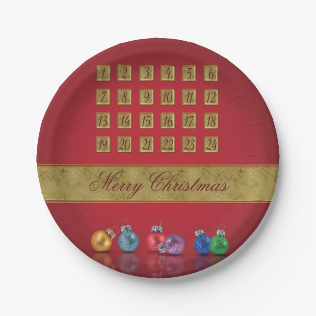 Advent Calendar Christmas Ornaments Paper Plate (Front)