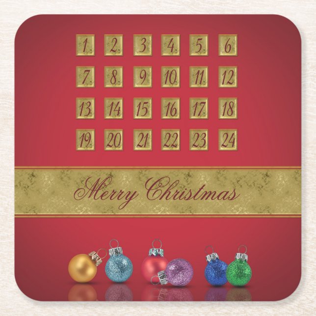 Advent Calendar Christmas Ornaments Square Paper Coaster (Front)