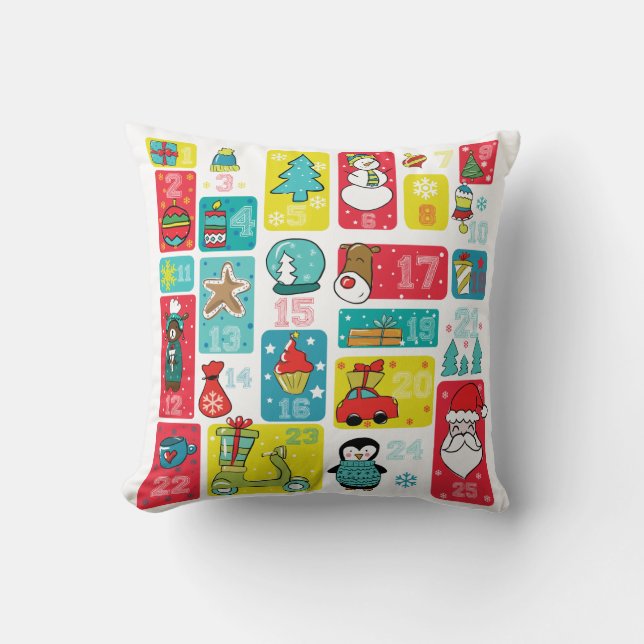 Advent Calendar Hand painted Modern Cushion (Front)