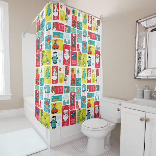 Advent Calendar Modern Fun Christmas Shower Curtain (In Situ)