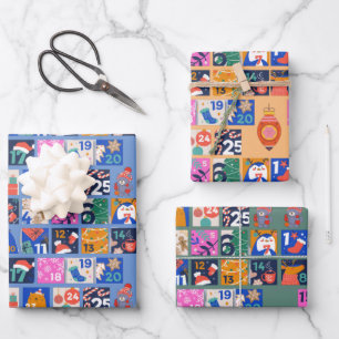 ADVENT CALENDAR Scandinavian Folk Art Hygge 3 col Wrapping Paper Sheet
