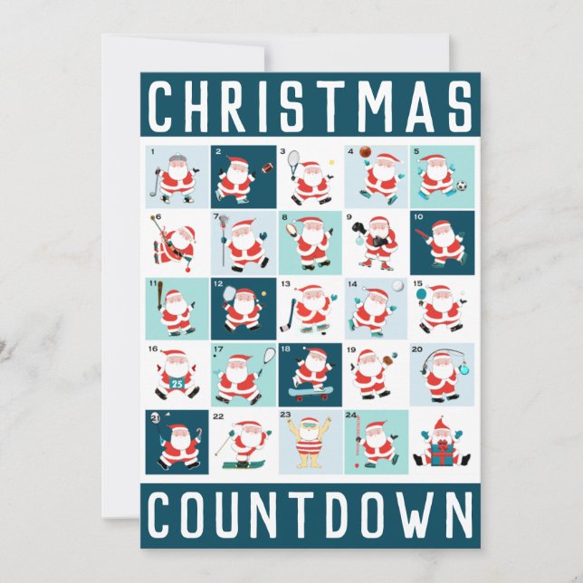Advent Calendar Sports Countdown Christmas Card (Front)
