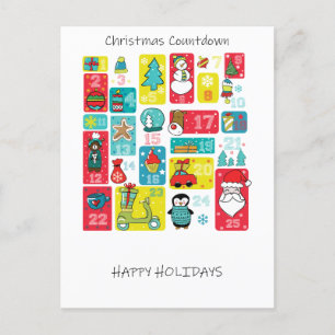 Advent Calendar unique colorful Holiday Postcard