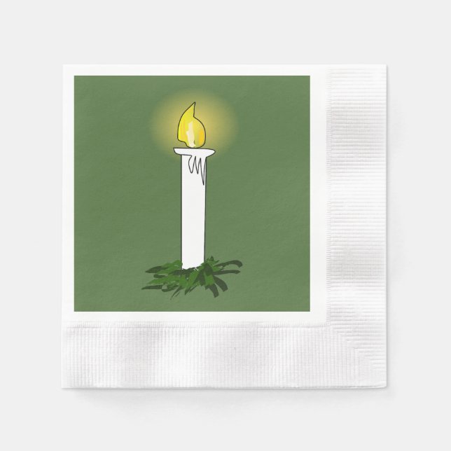 Advent Candle Green Coined Cocktail Napkins (Front)