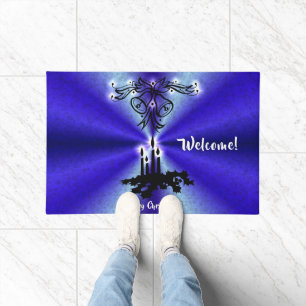 Advent, Christmas Artdeco on Blue Green Rainbow Doormat