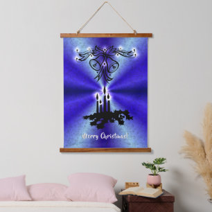 Advent, Christmas Artdeco on Blue Green Rainbow Hanging Tapestry