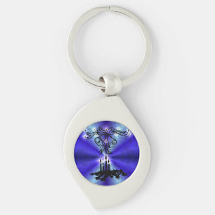 Advent, Christmas Artdeco on Blue Green Rainbow Key Ring