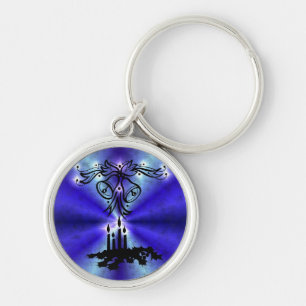 Advent, Christmas Artdeco on Blue Green Rainbow Key Ring