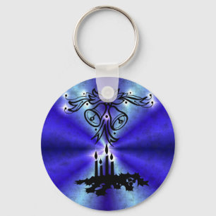 Advent, Christmas Artdeco on Blue Green Rainbow Key Ring