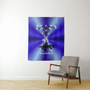 Advent, Christmas Artdeco on Blue Green Rainbow Tapestry
