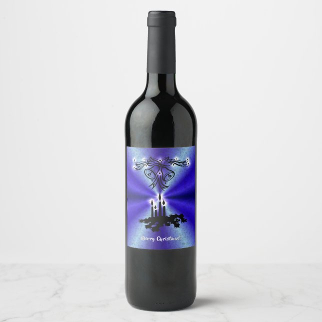 Advent, Christmas Artdeco on Blue Green Rainbow Wine Label (Front)
