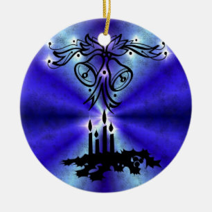 Advent, Christmas Magic on Blue Ceramic Tree Decoration
