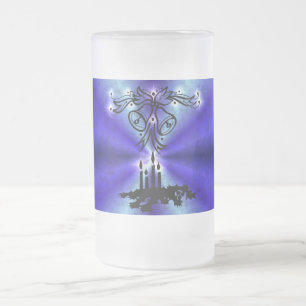 Advent, Christmas Magic on Blue Frosted Glass Beer Mug