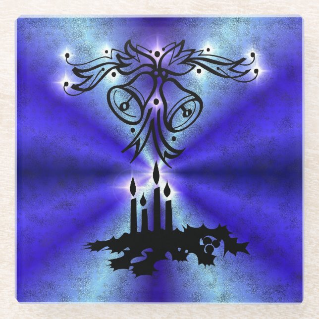 Advent, Christmas Magic on Blue Glass Coaster (Front)