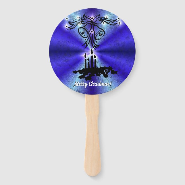 Advent, Christmas Magic on Blue Hand Fan (Front)