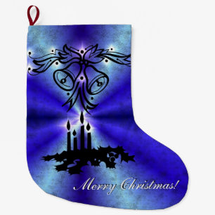 Advent, Christmas Magic on Blue Large Christmas Stocking
