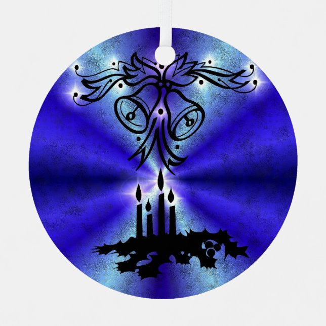 Advent, Christmas Magic on Blue Metal Tree Decoration (Front)