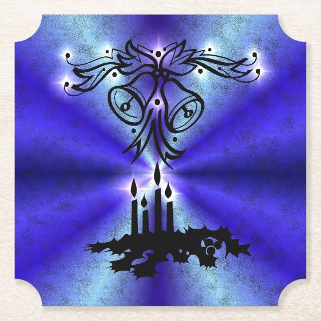 Advent, Christmas Magic on Blue Paper Coaster (Front)