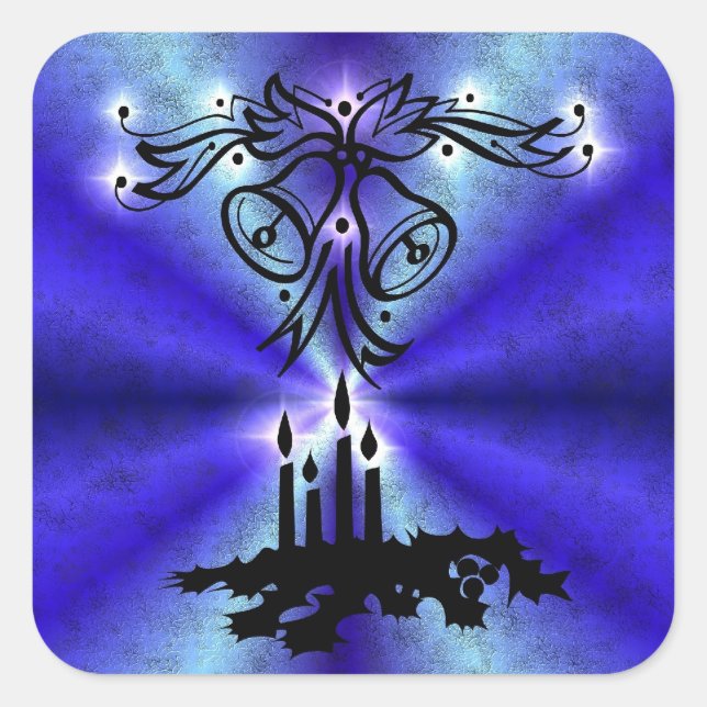 Advent, Christmas Magic on Blue Square Sticker (Front)
