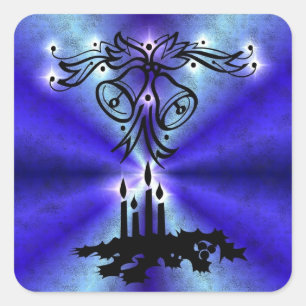 Advent, Christmas Magic on Blue Square Sticker